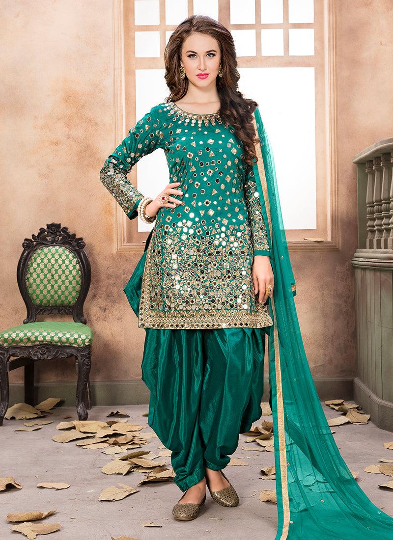 Pine Green Color Mirror Work Punjabi Salwar Suit Supply Cheap Pice