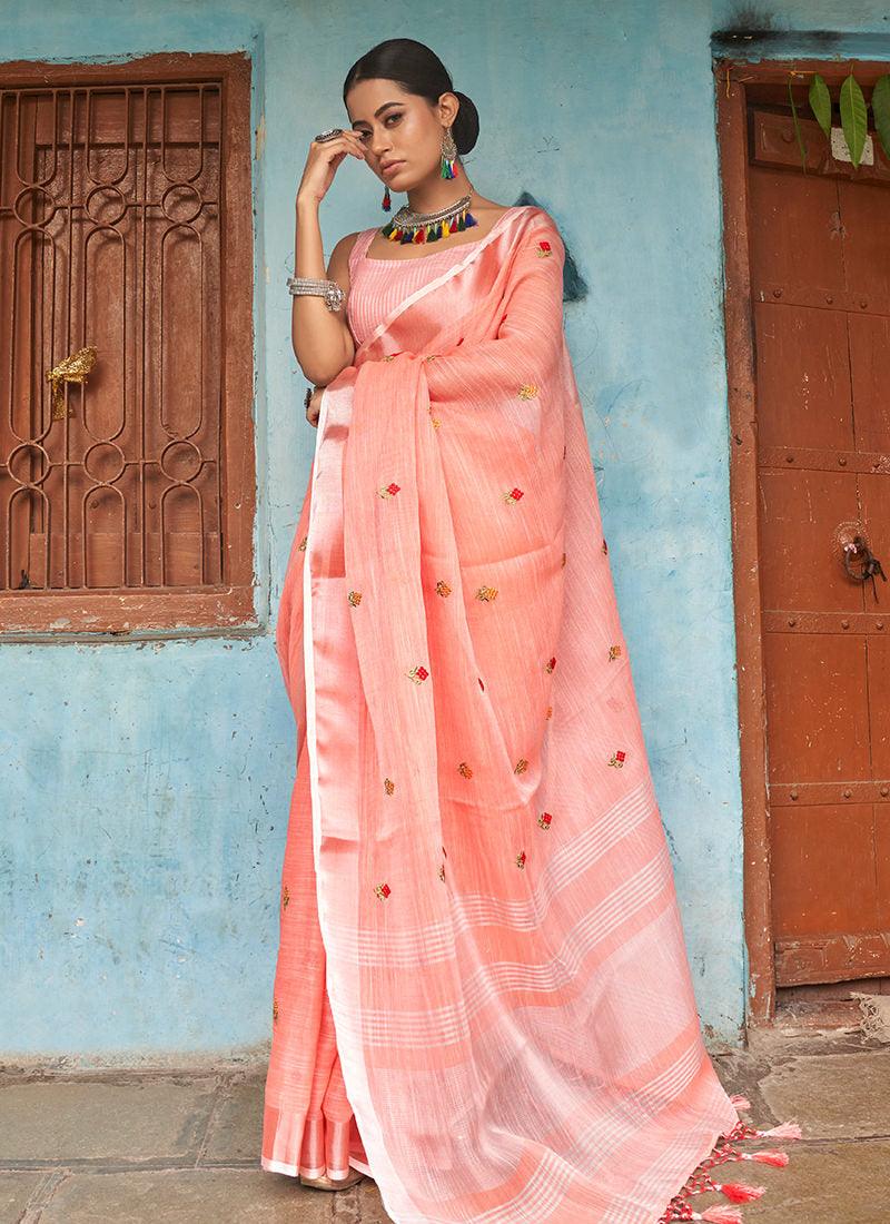 Exquisite Red and Green Silk Saree with Blouse Amazing Pice