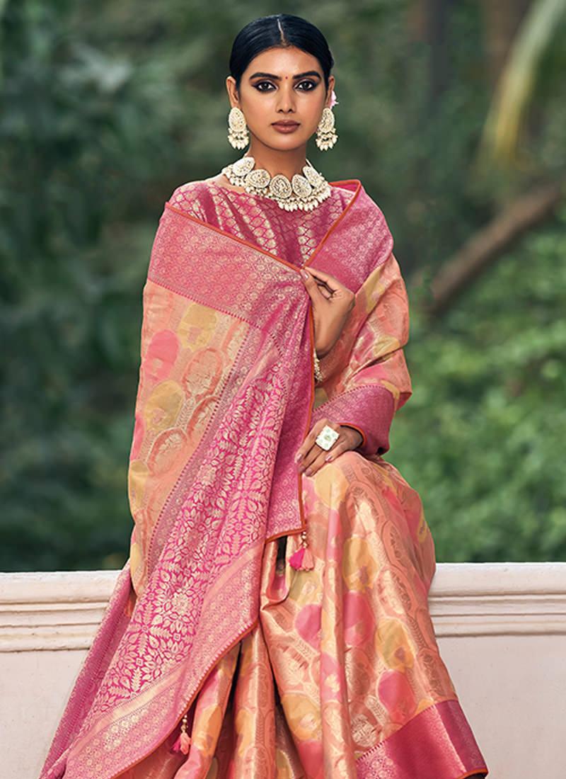 Classic Wear Printed Beige Organza Saree Wholesale Pice