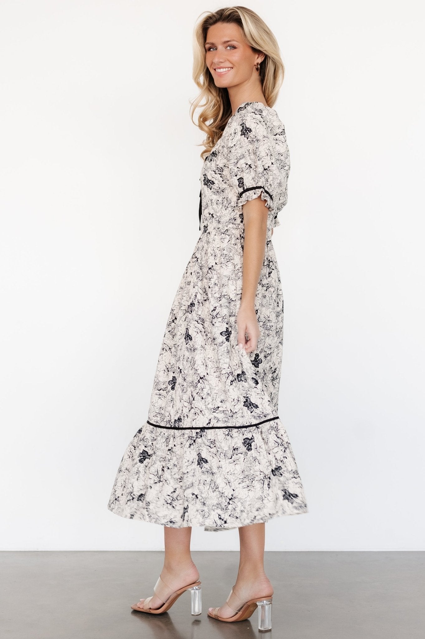 Mariana Midi Dress | Cream + Black Floral Quality Original