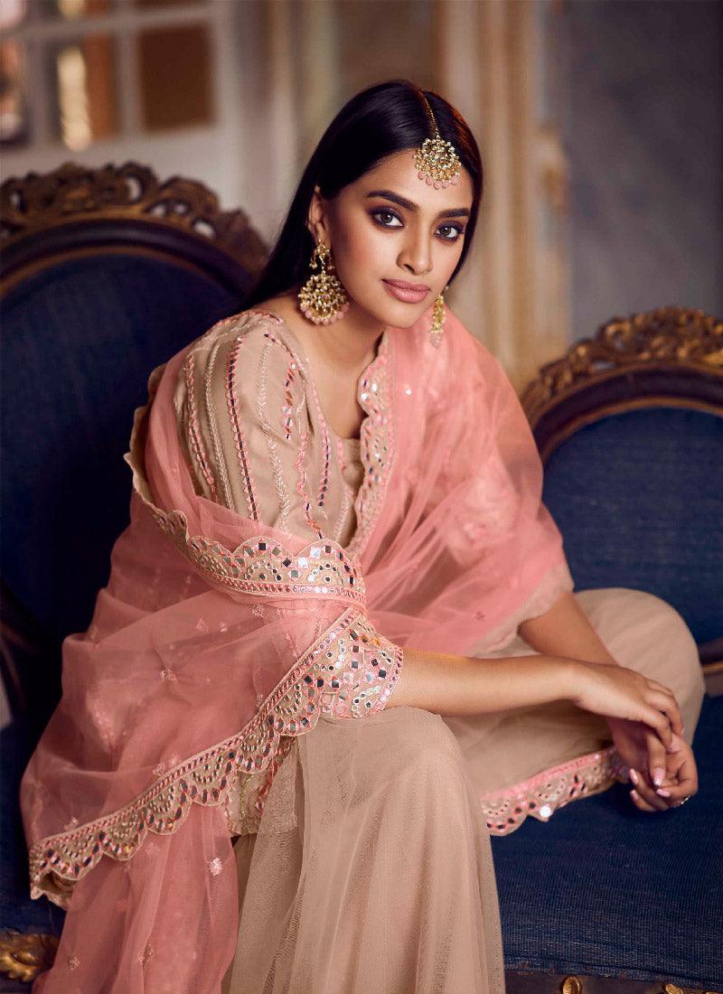 Glamorous Peach Color Organza Base Sharara Suit Discount In China