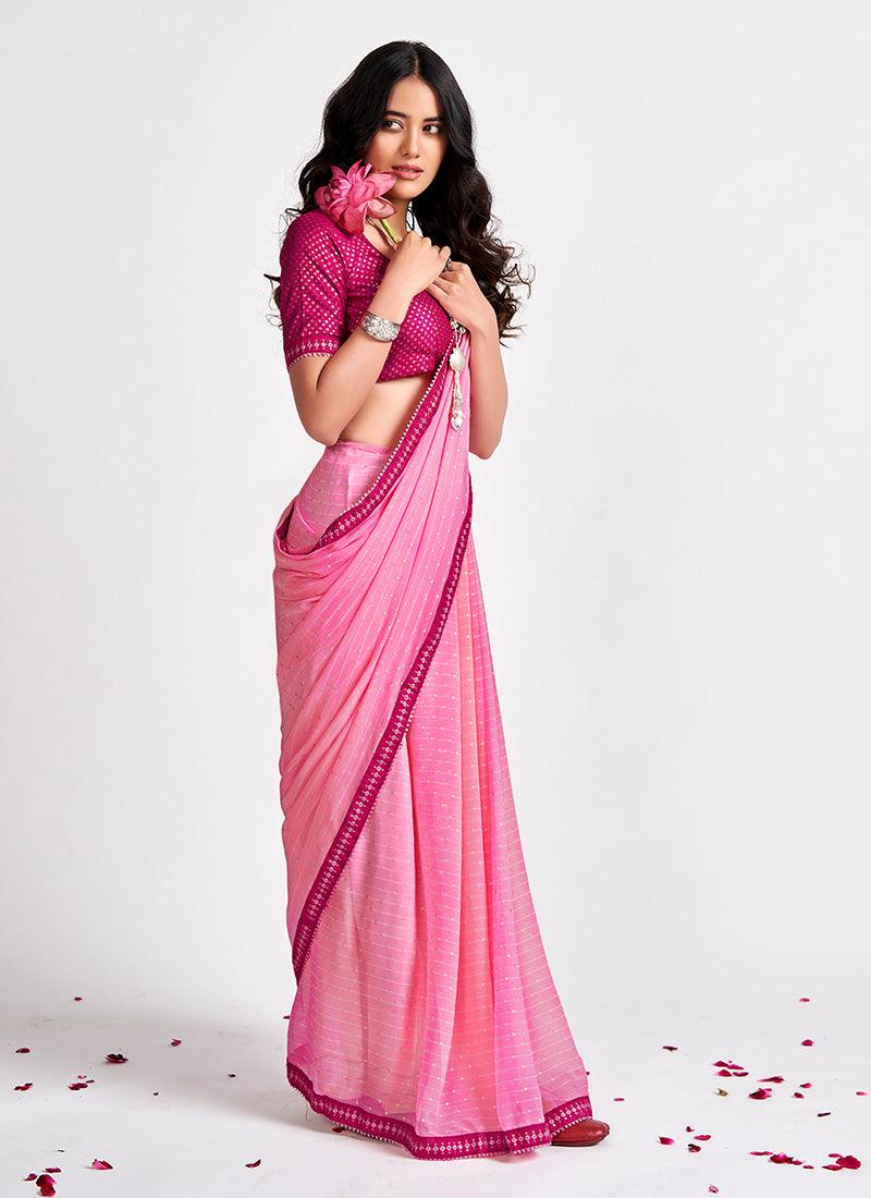 Trendy Rani Pink Color Georgette Base Printed Saree Visit New Cheap Pice