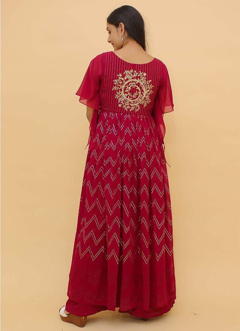 Ritzy Looking Red Color Georgette Fabric Anarkali Salwar Suit Popular Cheap Online