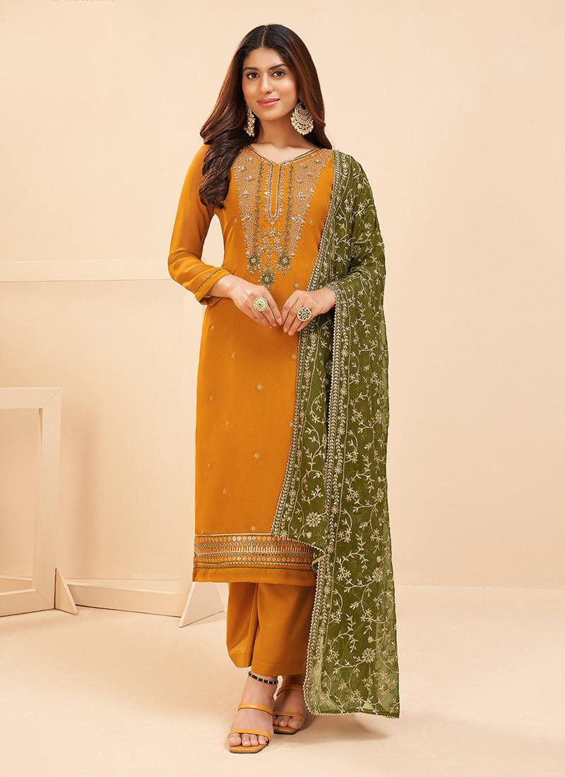 Orange Color Georgette Base Salwar Suit With Dupatta Discount Professional