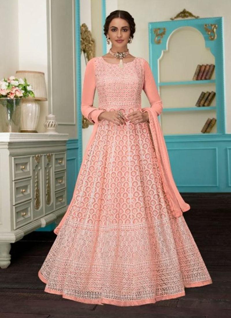 Stylish Light Orange Embroidered Gown 2025 New For Sale