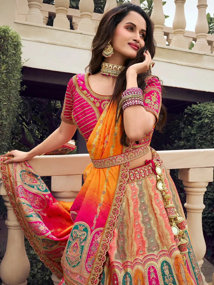 Zarkan Embroidered Multi-Color Silk  Lehenga Choli Set Free Shipping Tumblr