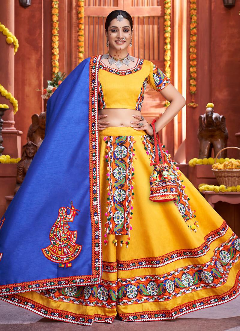 Art Silk Base Designer Yellow Chaniya Choli For Navratri Cheap Sale Get Authentic