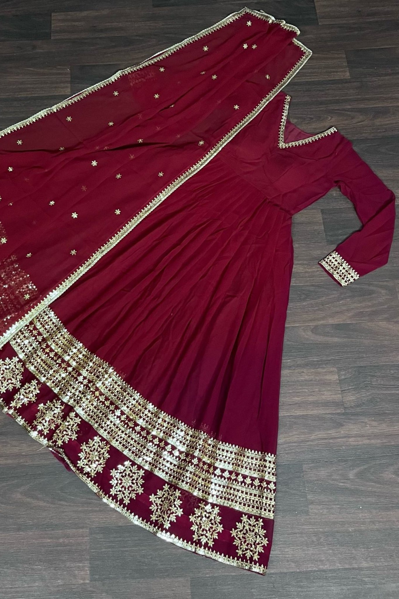 Maroon Georgette Embroidered Gown with dupatta Nicekicks