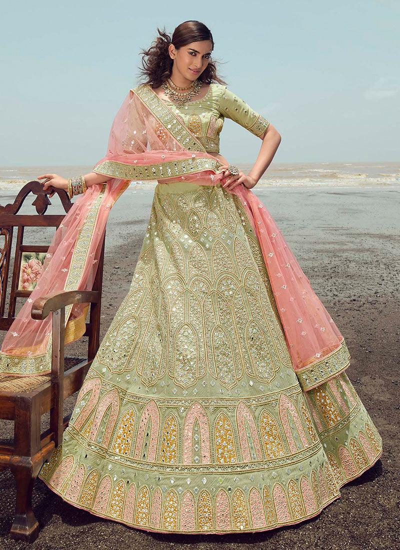 Pista Green Organza Lehenga Skirt Sale Visit