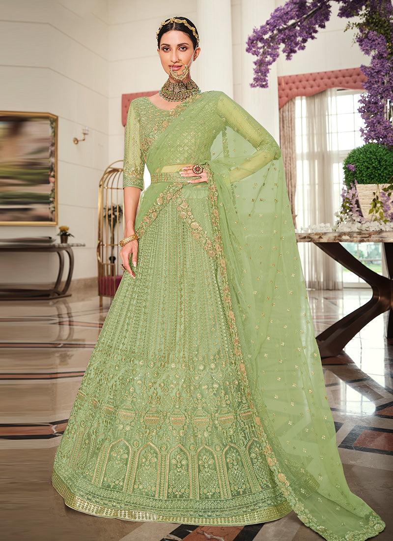 Elegant Pista Green Color Zari And Resham Work Lehenga Outlet Store Online