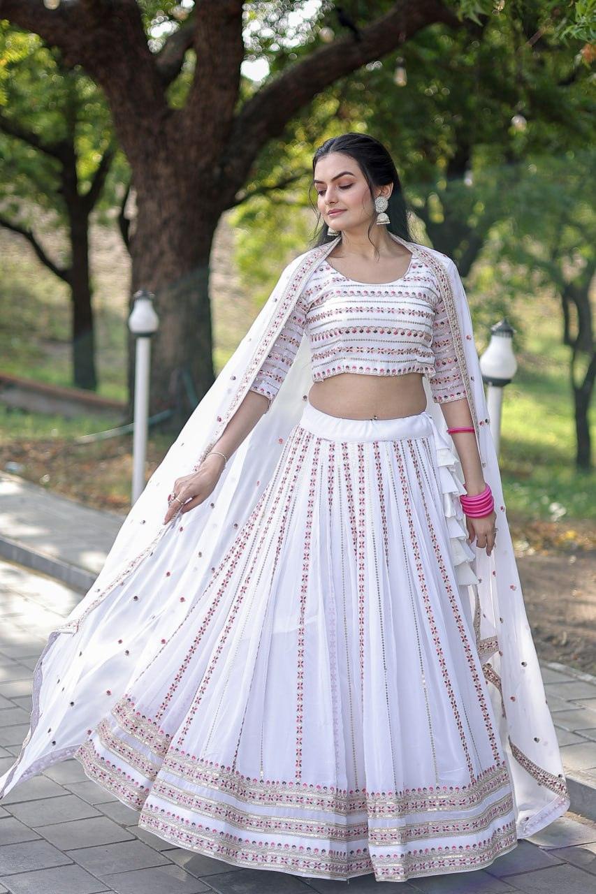 Magnetic White Faux Georgette Coding Embroidered Lehenga Set Clearance Online Official Site