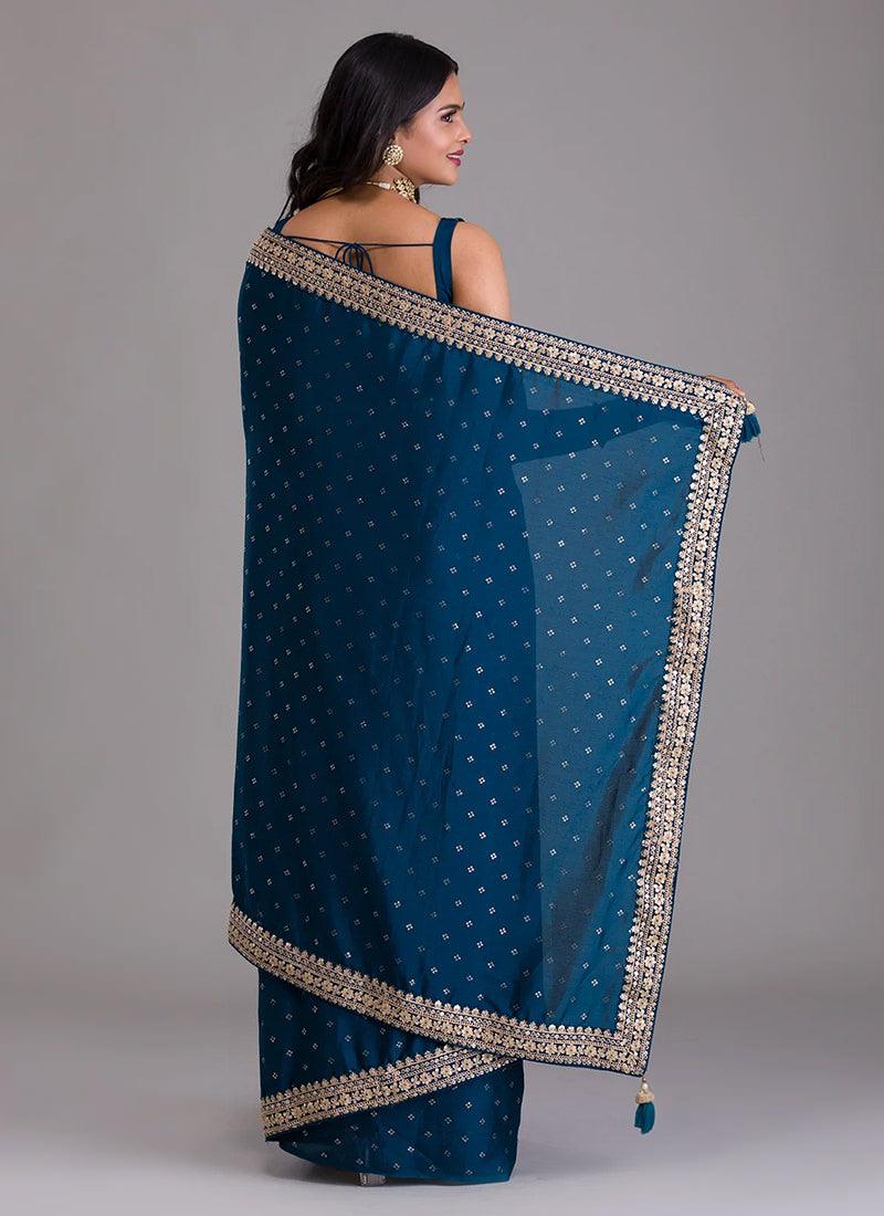 Heavy Sequins Blouse With Navy Blue Saree Official Sale Online