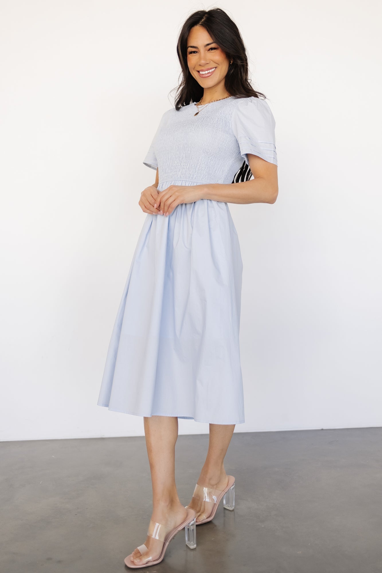 Farrah Smocked Midi Dress | Light Blue Latest Collections For Sale