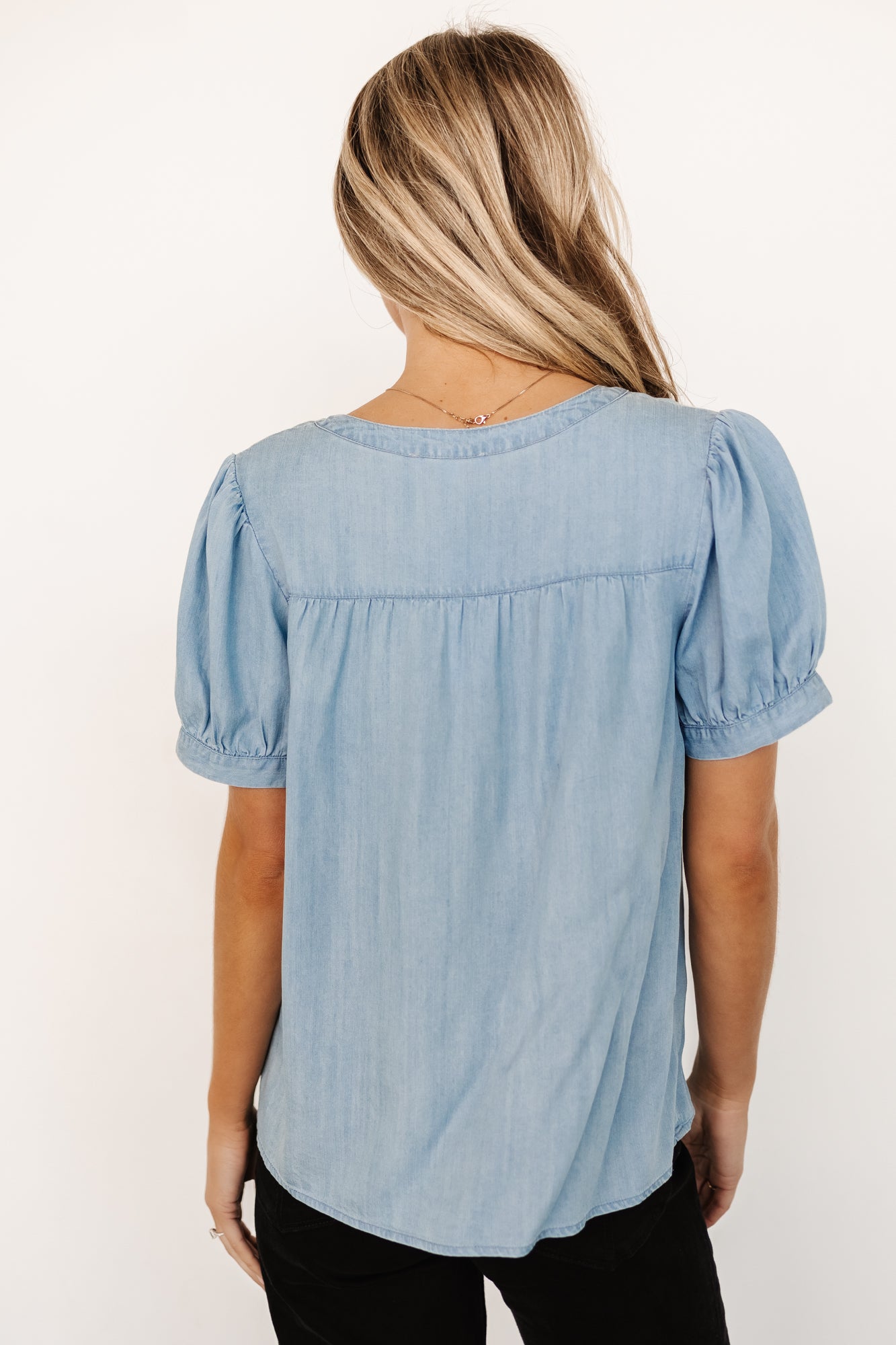 Dori Button Top | Washed Blue Amazon Cheap Online