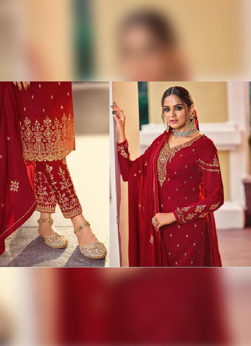 Eye-Captivating Red Color Georgette Designer Pant Style Salwar Suit From China Free Shipping Low Pice