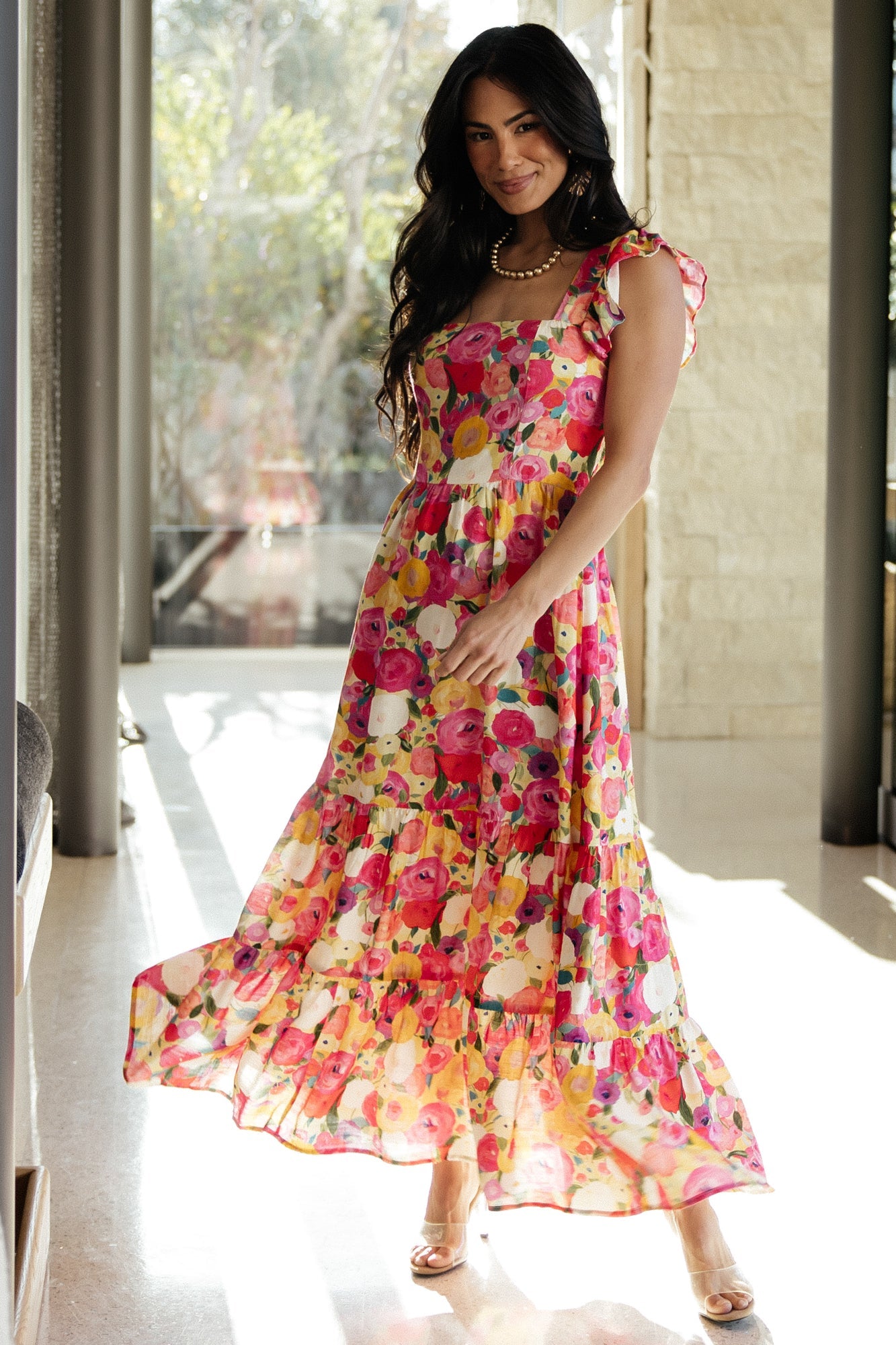 Ayla Tiered Maxi Dress | Pink Multi Floral Cheap Online Online