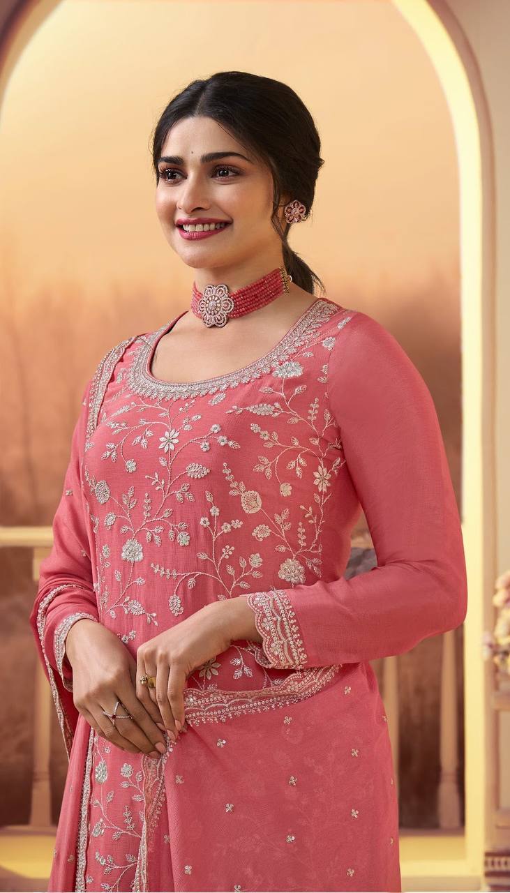 Formidable Dusty Pink Embroidered Palazzo Suit Buy Authentic Online