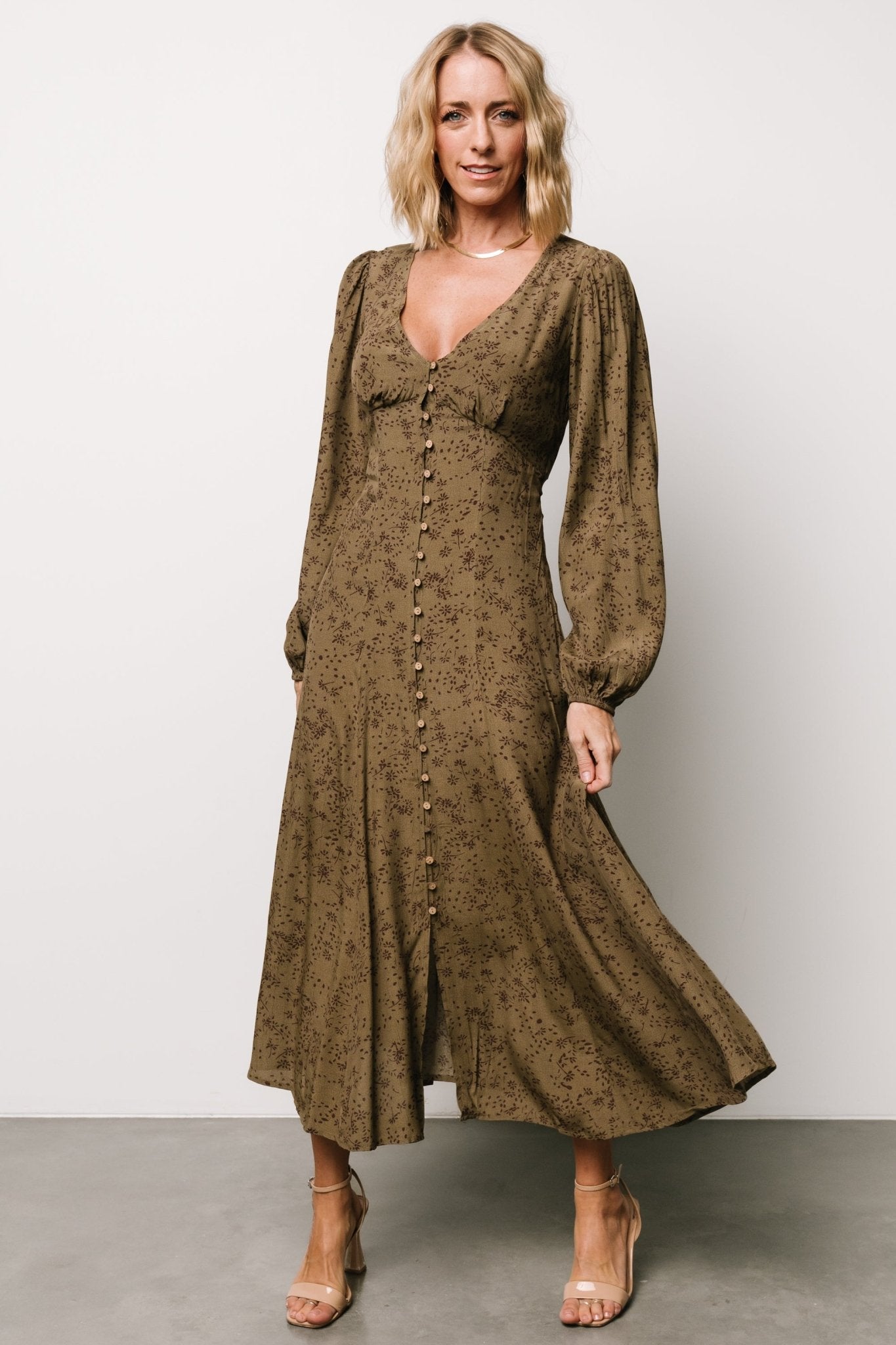 Claudine Maxi Dress | Olive Print Cheap Sale Sast