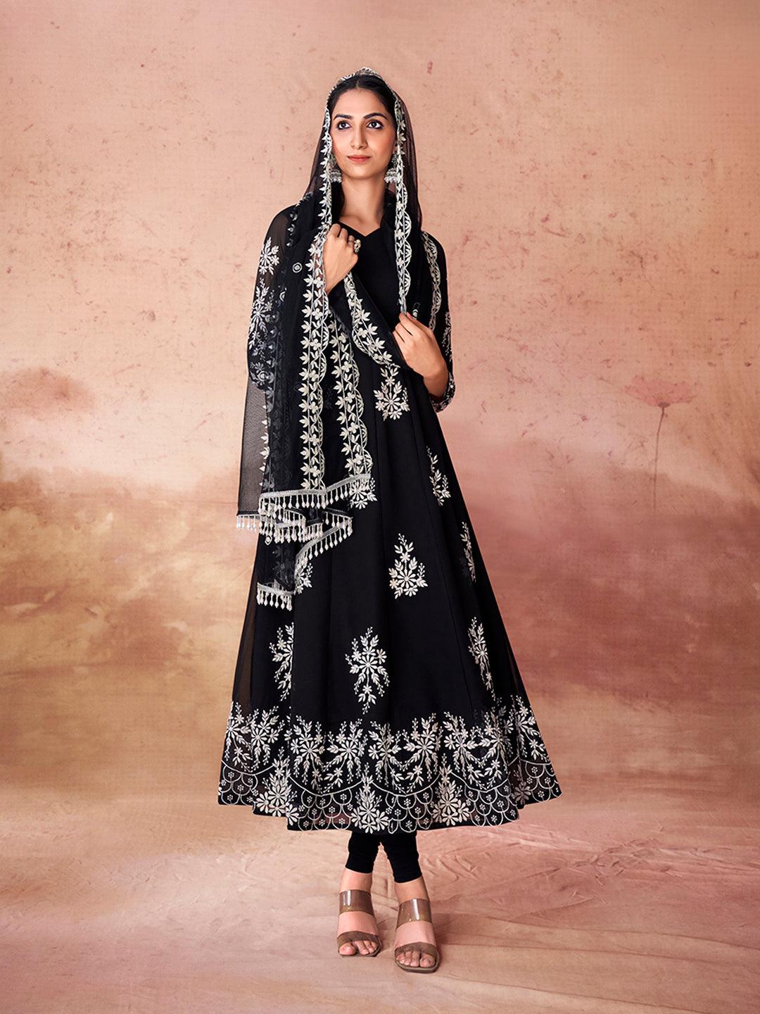 Black Georgette ready to wear anarkali suit with dupatta Free Shipping Sast