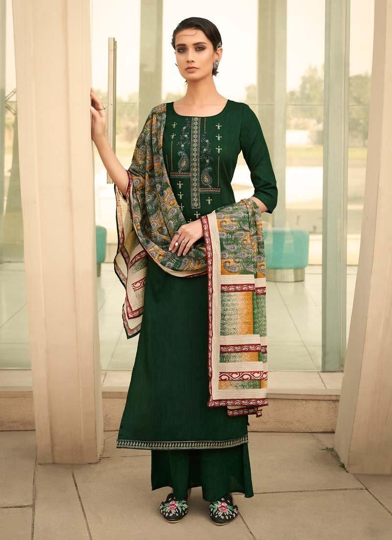 Forest Green Color Palazzo Salwar Kameez With Resham Work Cheap Sale Low Cost