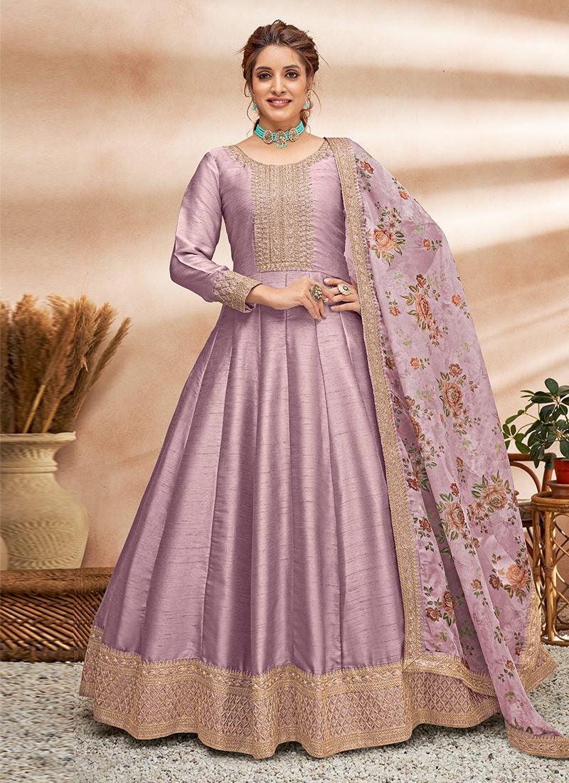 Embroidered Art Silk Fabric Purple Gown Buy Cheap 2025 New