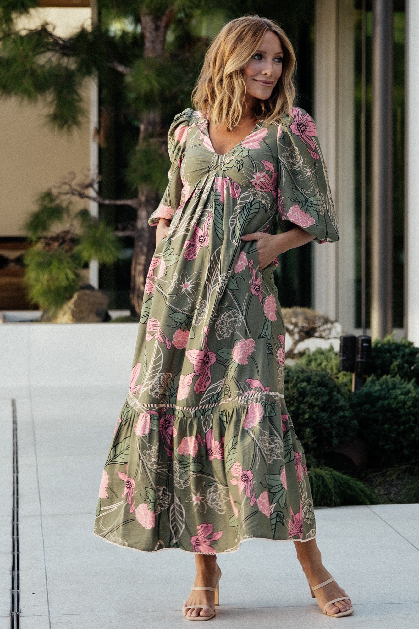 Lonna Dress | Olive + Fuschia Floral Outlet Geniue Stockist