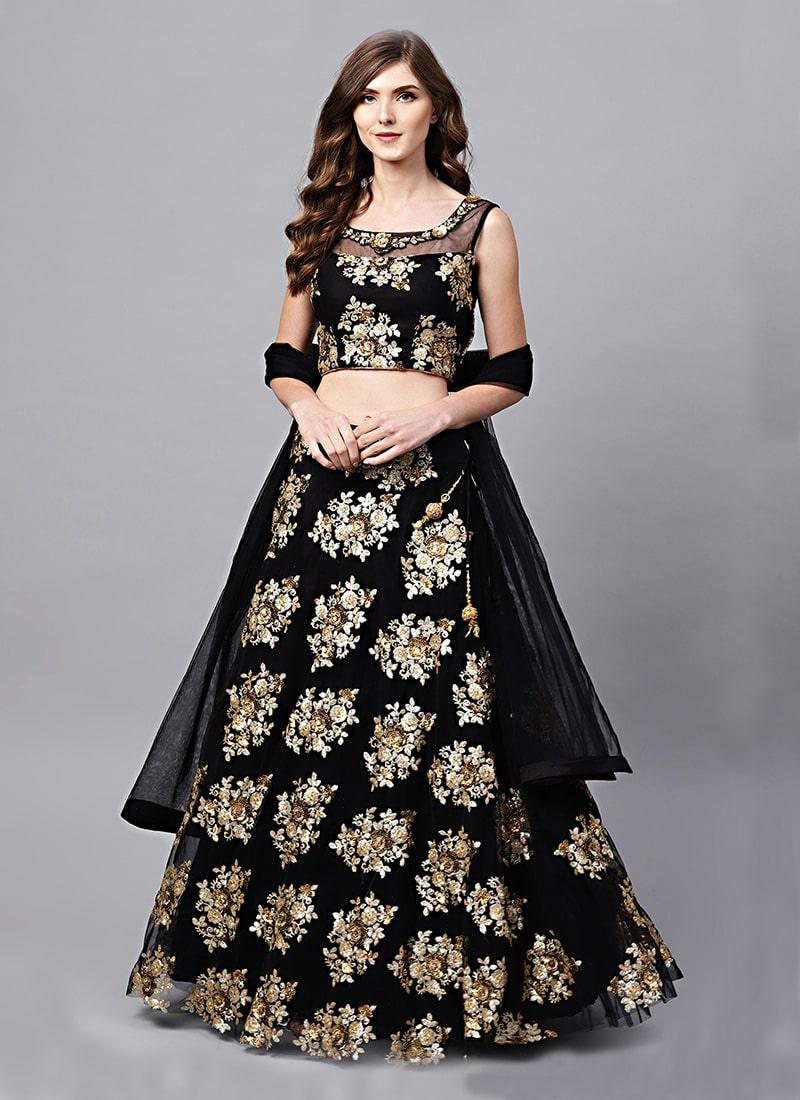 Black Color Velvet Base Lehenga Choli With Sequins Work Sale 2025 Unisex