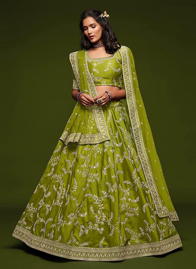 Green Color Art Silk Base Dori Work Lehenga With Net Dupatta Clearance Purchase