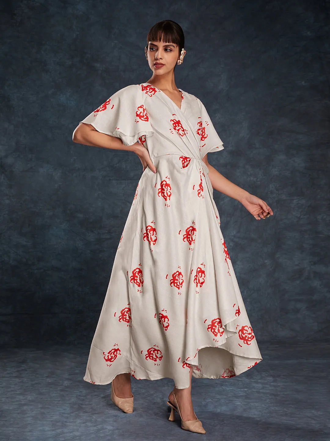 Designer Cream Maxi Printed Dress Free Shipping Get To Buy