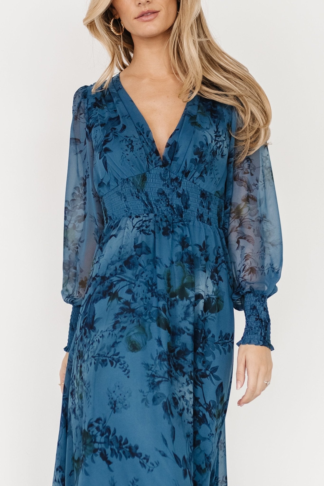 Olivia Maxi Dress | Deep Blue Floral Clearance How Much