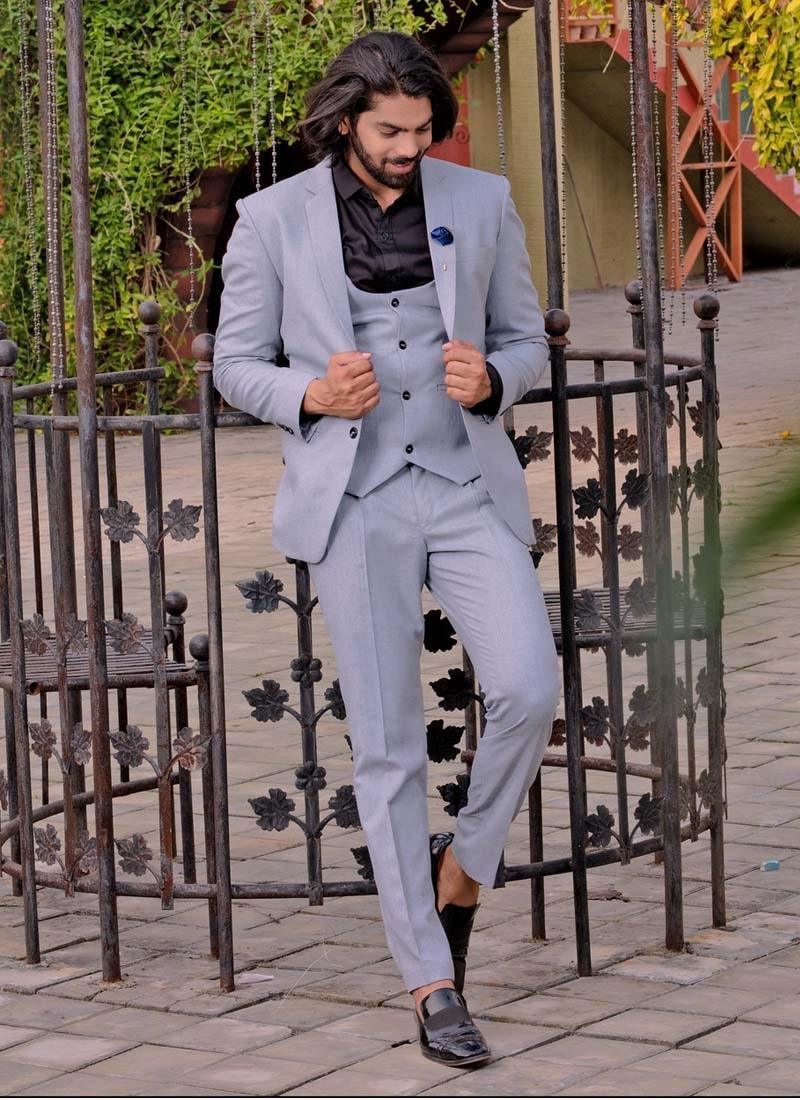 Fantastic Single Breasted Two Button Light Grey Color Suit Buy Authentic Online