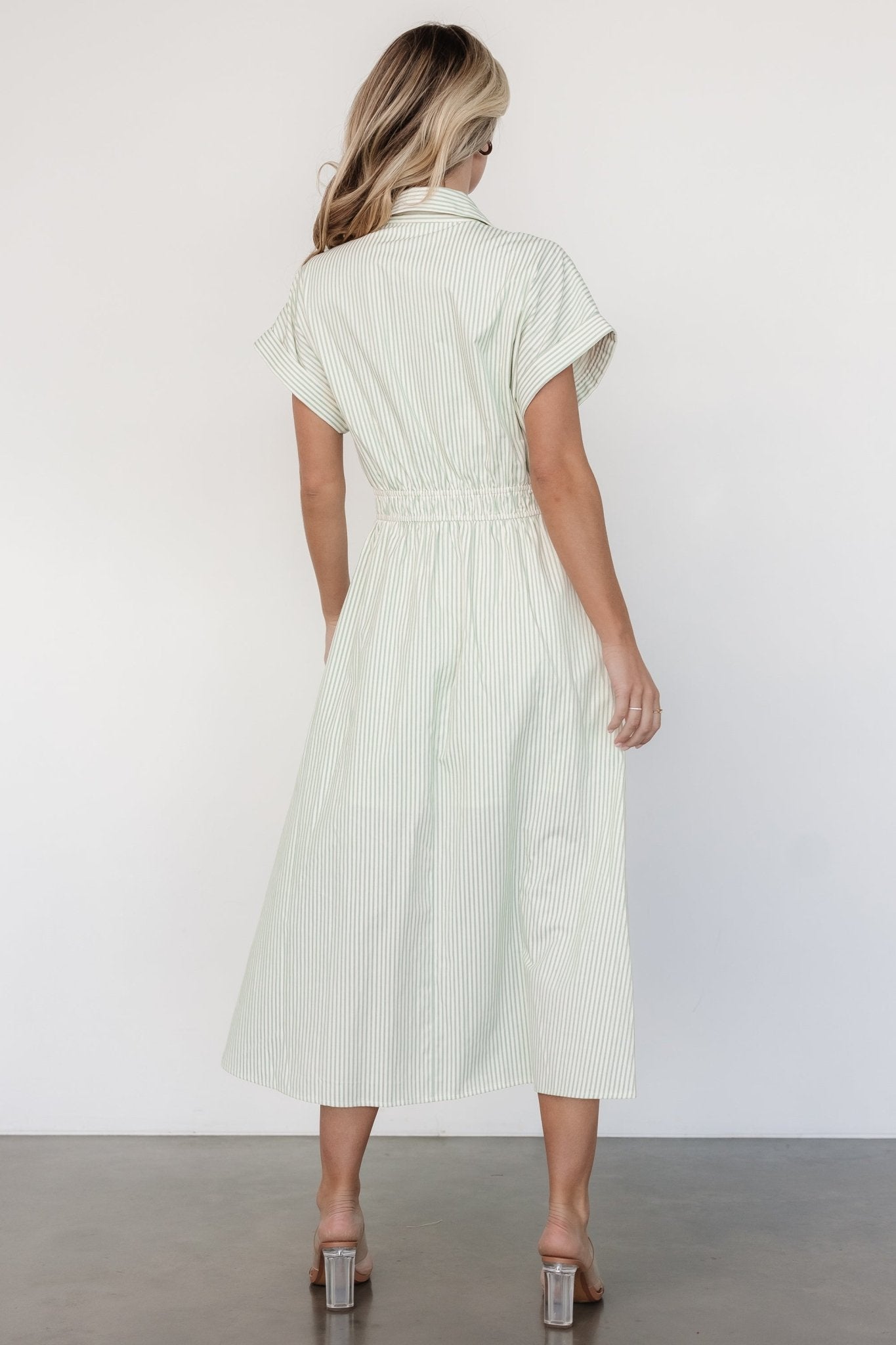 Larah Button Dress | Sage Stripe Sale Affordable