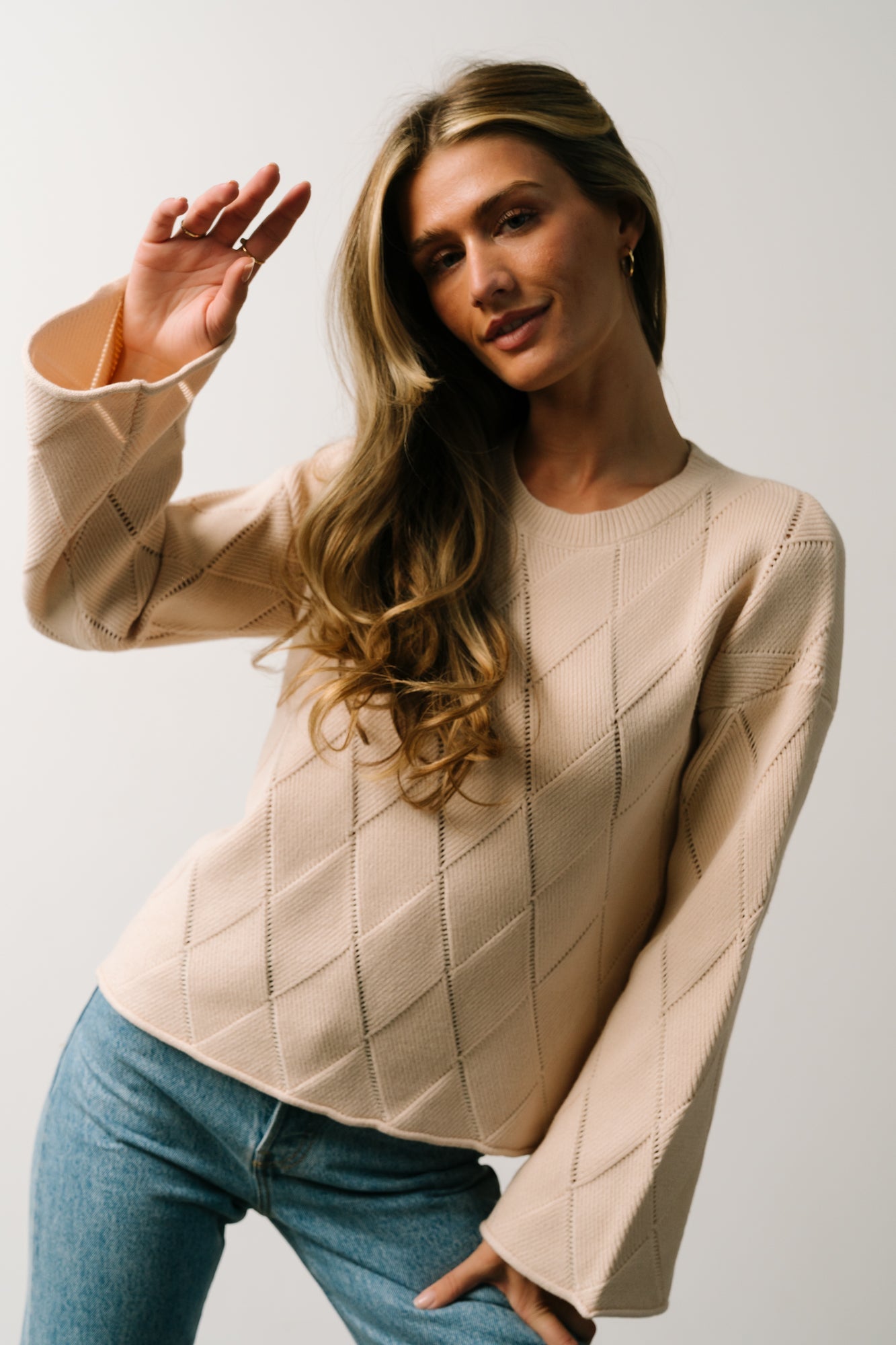 Britta Diamond Knit Sweater | Beige Cheap Nicekicks