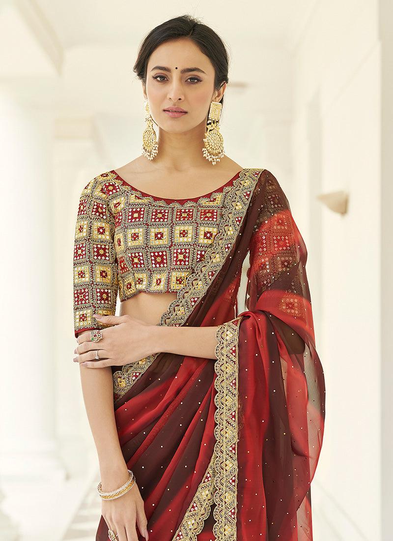 Red Color Organza Fabric Resham And Gota Work Saree With Paypal Sale Online