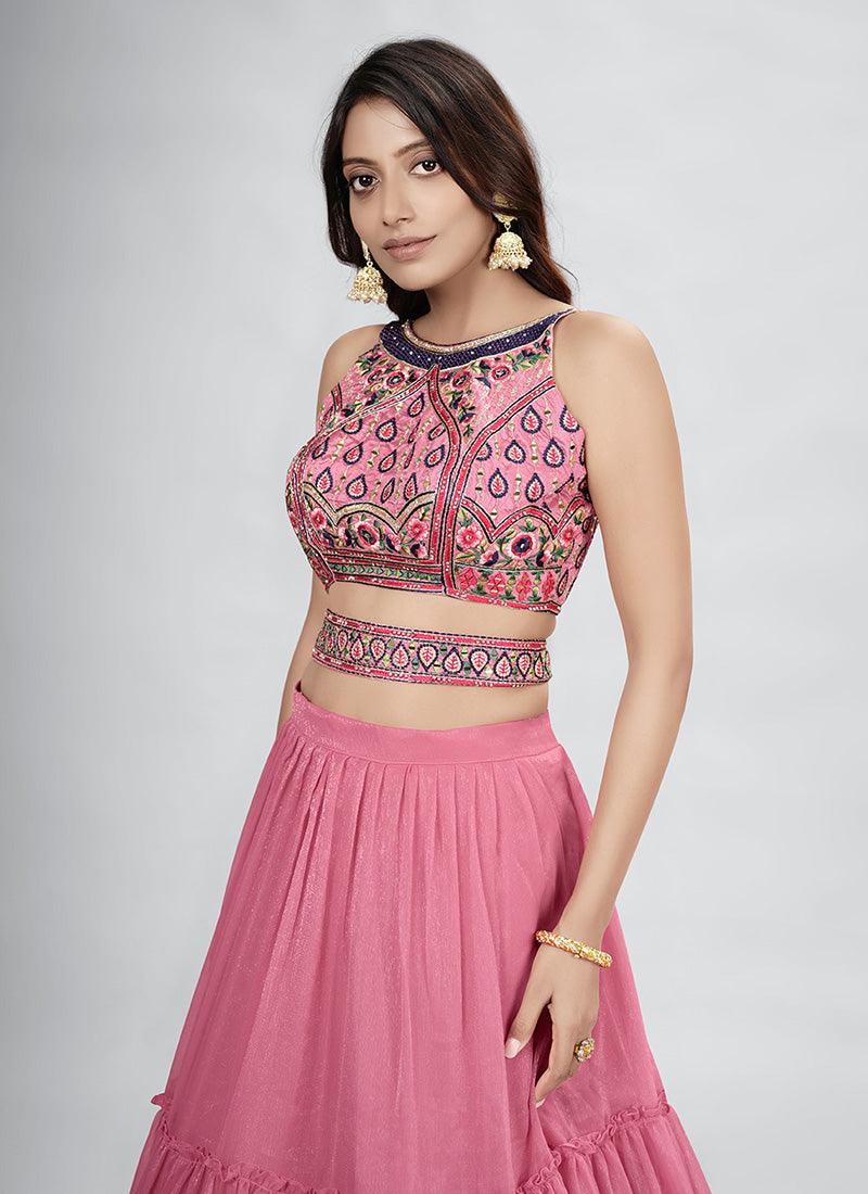 Sleeveless Hand Work Hot Pink Lehenga Choli Sale Cheap Online