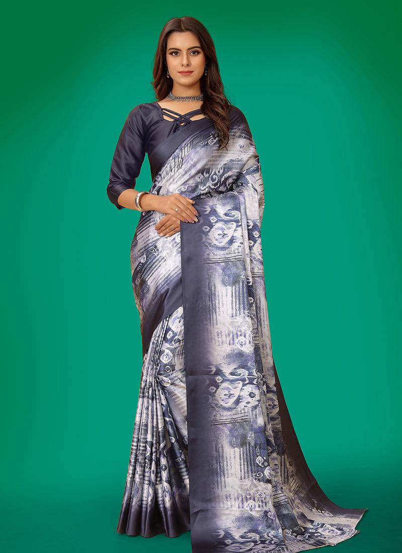 Grey Color Quarter Sleeves Satin Saree Nicekicks Cheap Pice