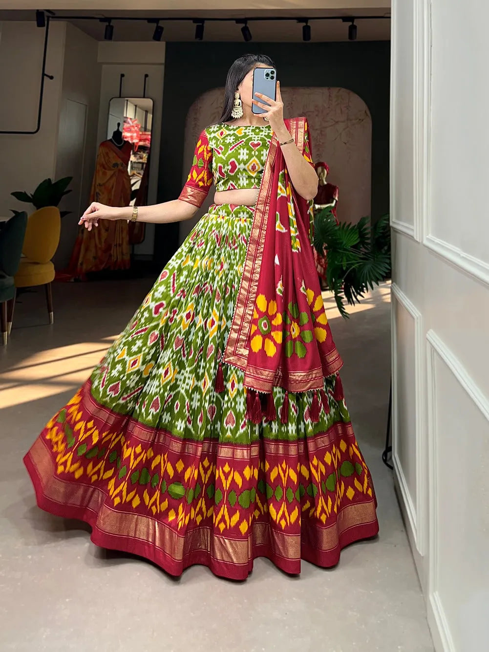 Awesome Tussar Silk Patola Printed Foil Worked Lehenga Choli Clearance Eastbay