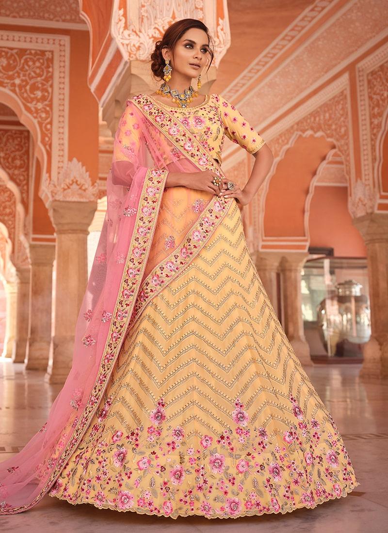 Yellow Color Georgette Fabric Resham And Stone Work Lehenga Cheap Sale With Mastercard