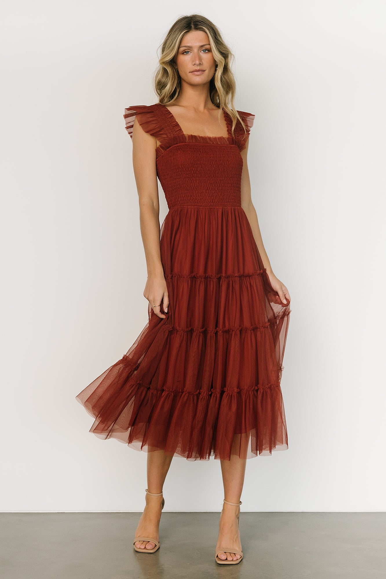 Emma Smocked Tulle Dress | Oxblood Excellent