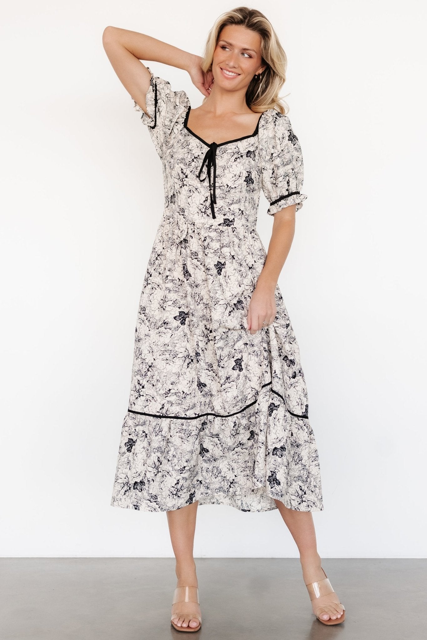 Mariana Midi Dress | Cream + Black Floral Quality Original