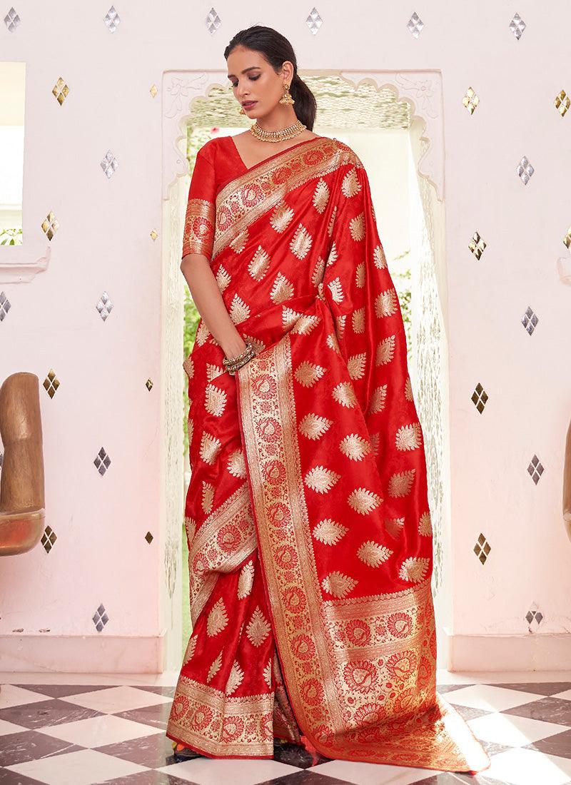 Elegant Orange Color Silk Fabric Printed Saree With Silk Weave Get To Buy Cheap Online