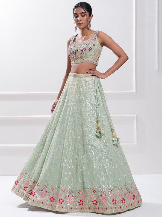 Pastel Green Georgette lucknowi style lehenga choli Clearance Best Store To Get