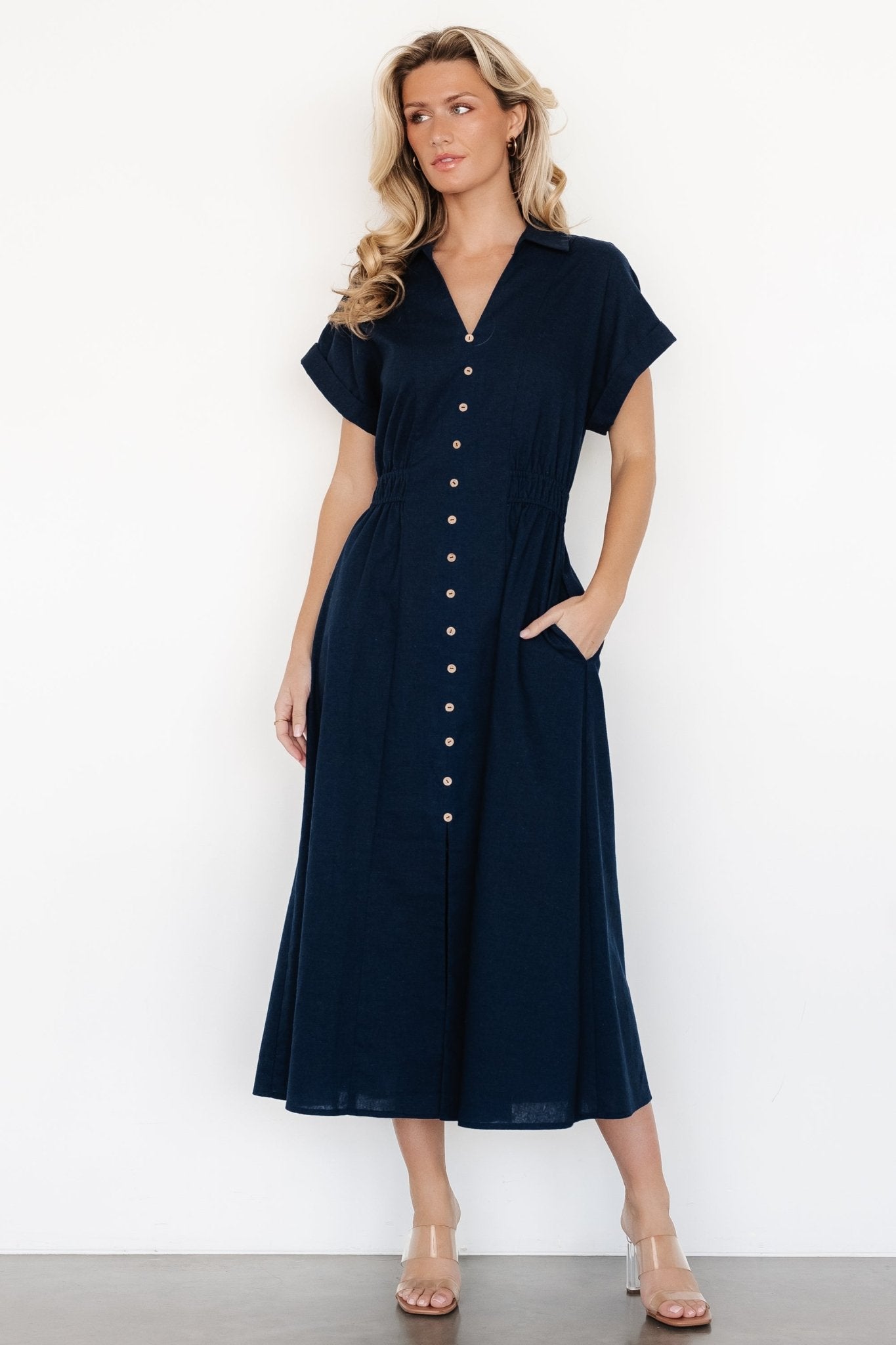 Larah Button Dress | Navy Blue Outlet Genuine