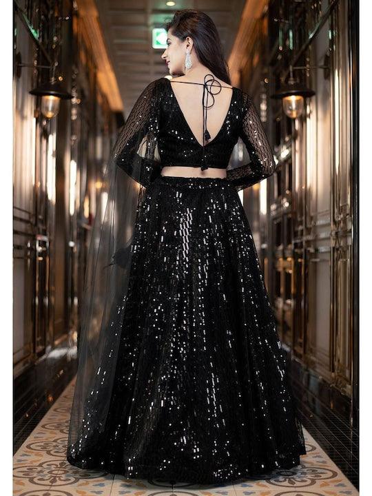 Black Net Sequinned and Embroidered  Flared Lehenga Choli Cheap Sale Enjoy