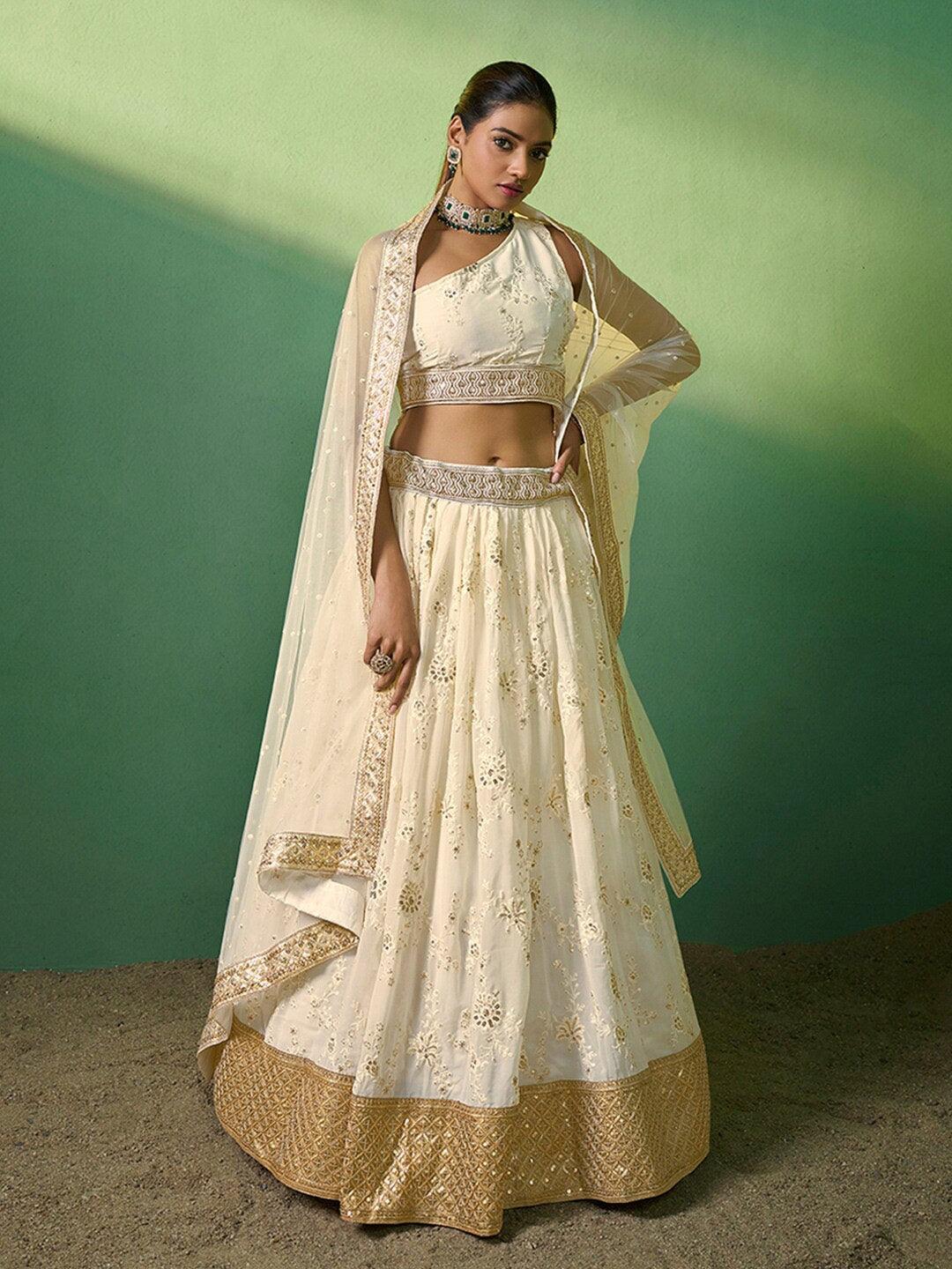 Cream Georgette Embroidered and Sequinned lehenga choli Discount Looking For