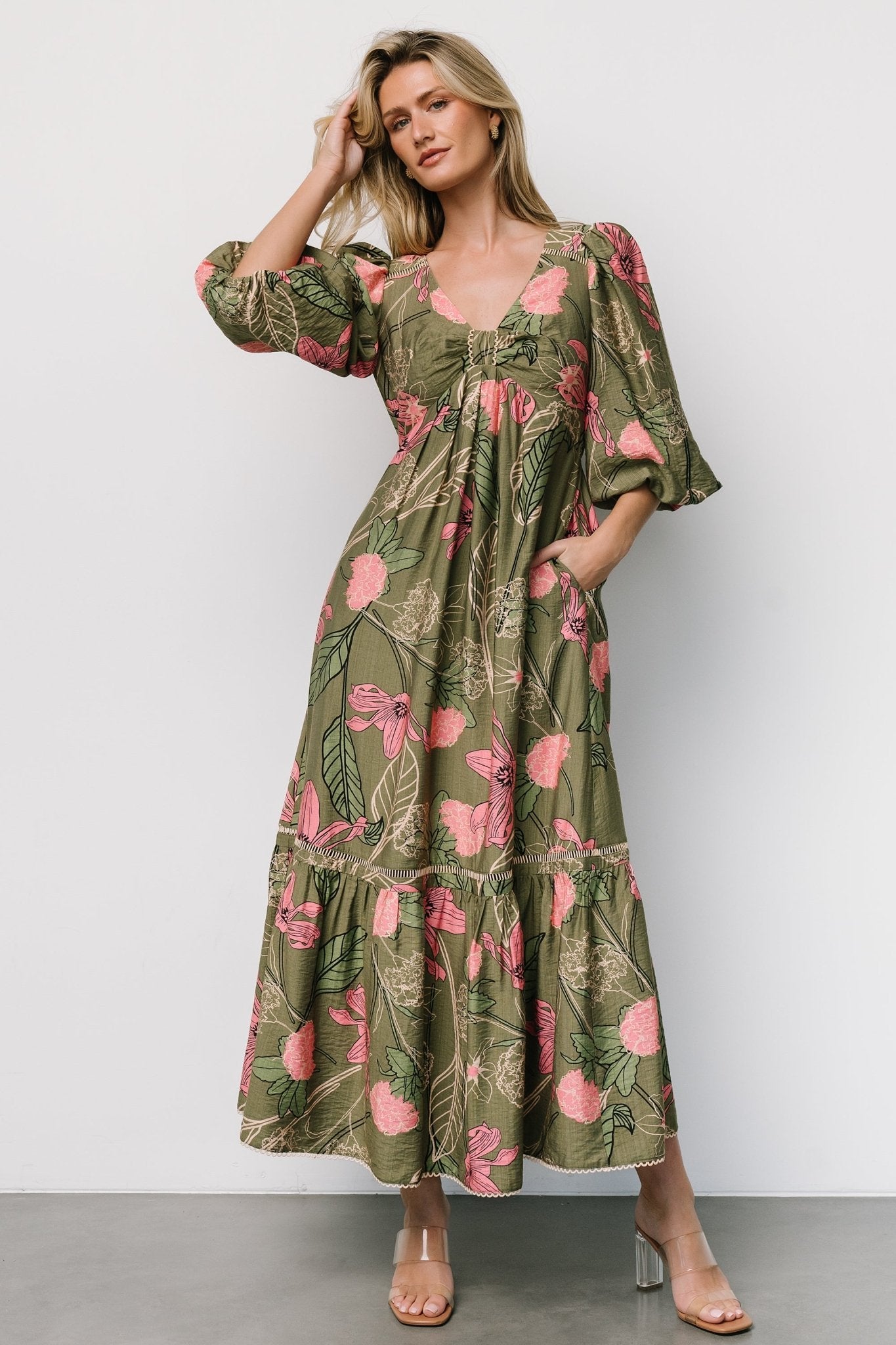 Lonna Dress | Olive + Fuschia Floral Outlet Geniue Stockist