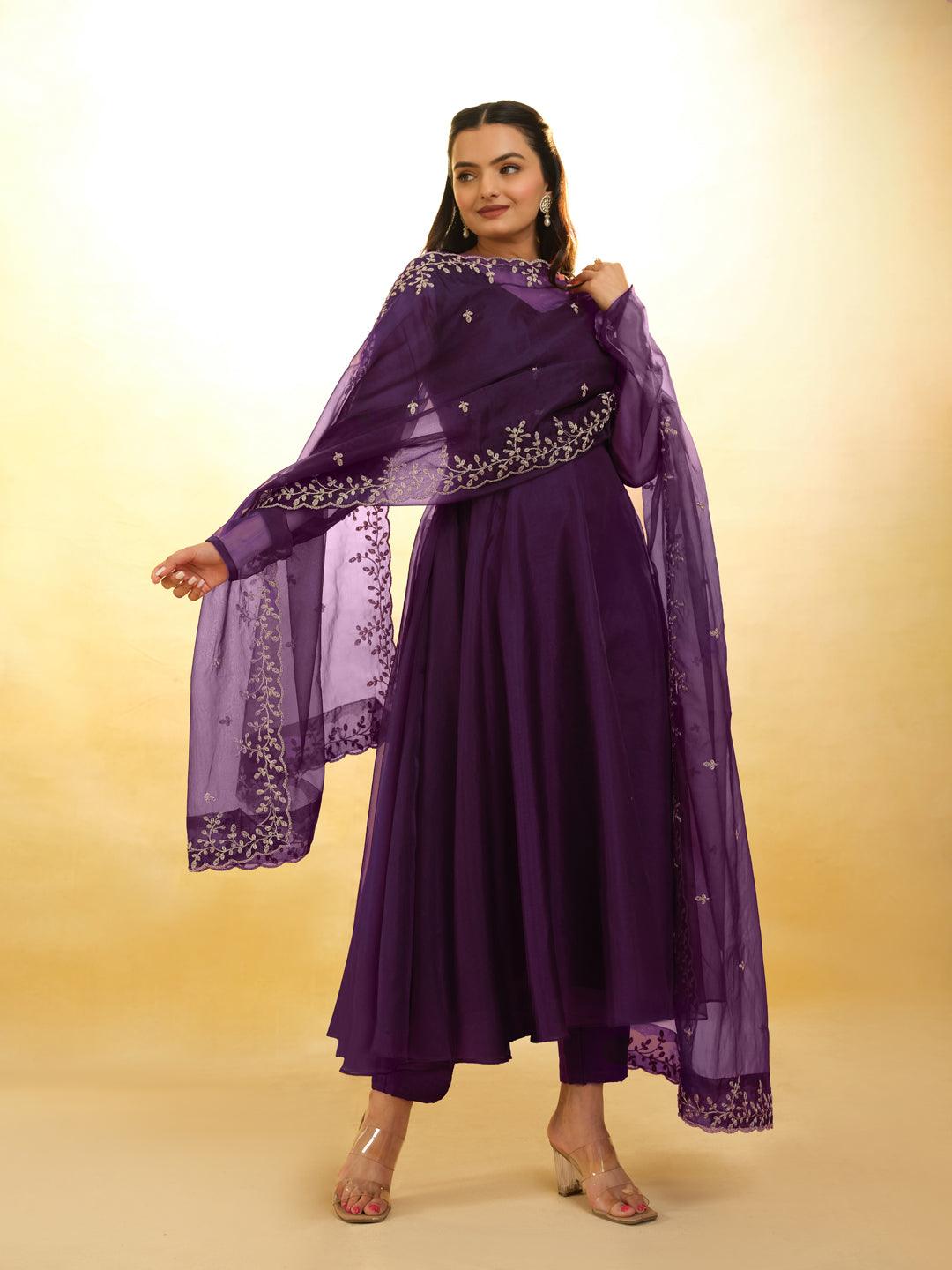 Purple Organza plain salwar suit with dupatta Outlet The Cheapest