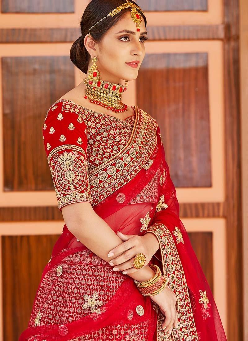 Sequins And Dori Work Exquisite Look Red Color Weddingwear Lehenga Best Place To Buy