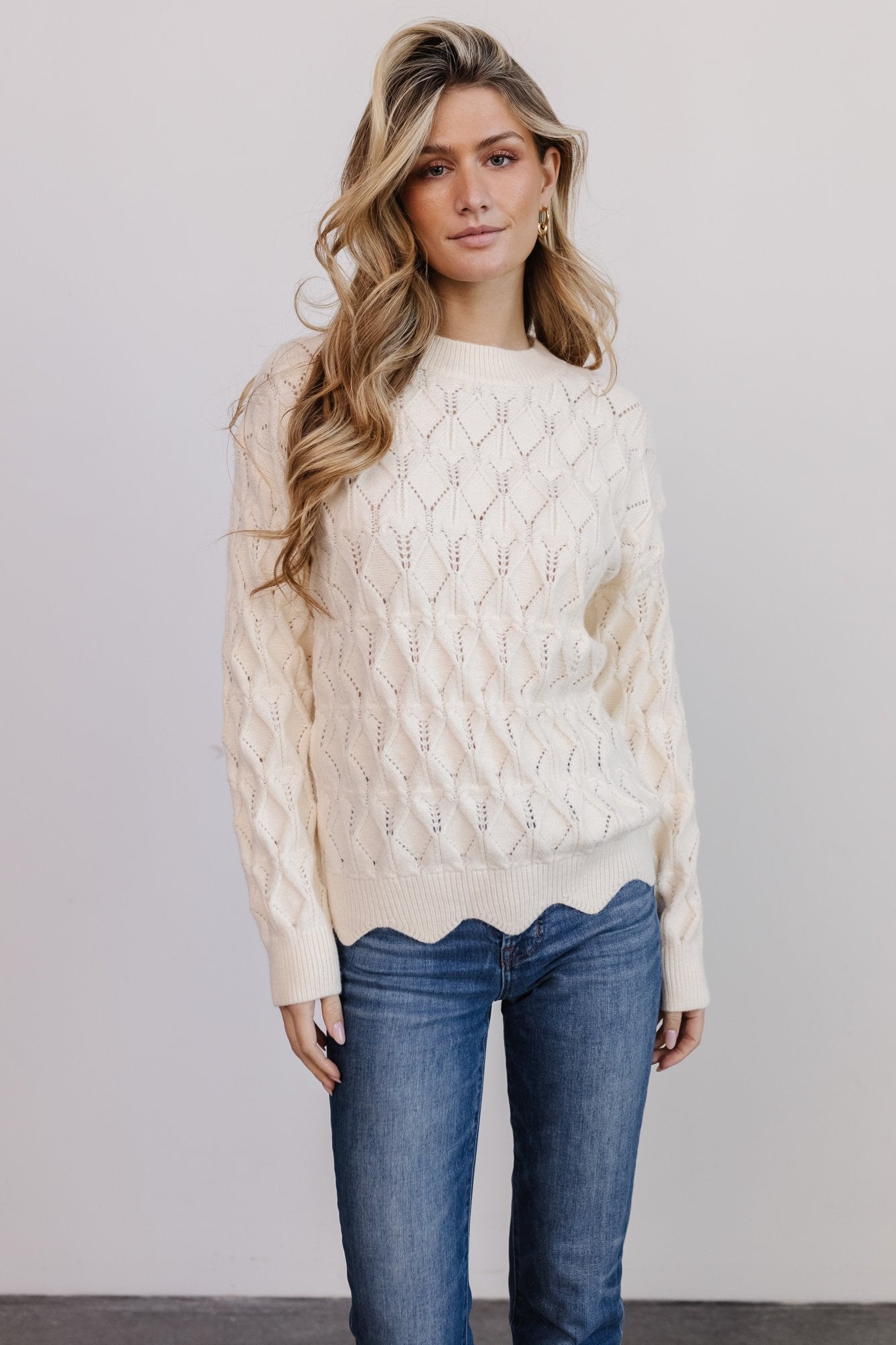 Perle Eyelet Scallop Sweater | Cream Discount Classic