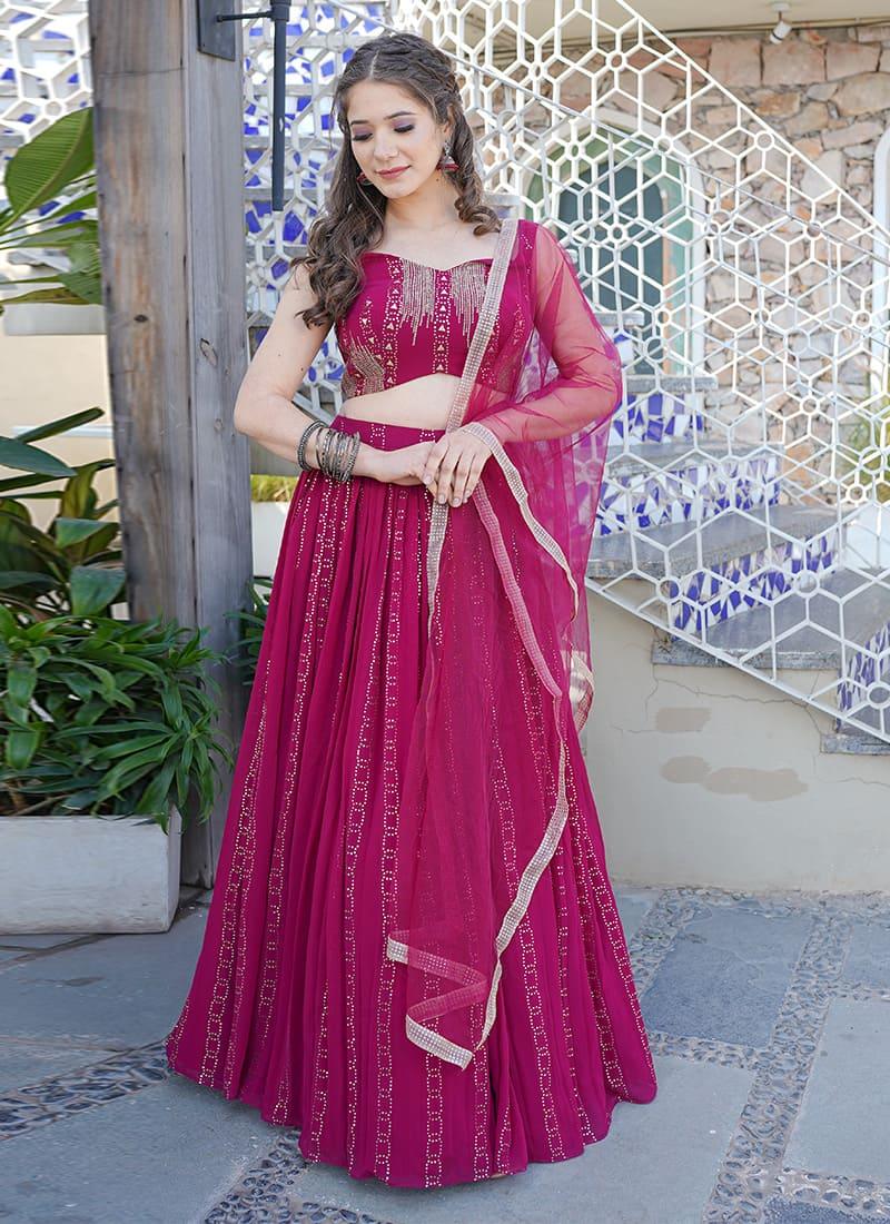 Rani Pink Color Mukaish Work Chaniya Choli With Mastercard